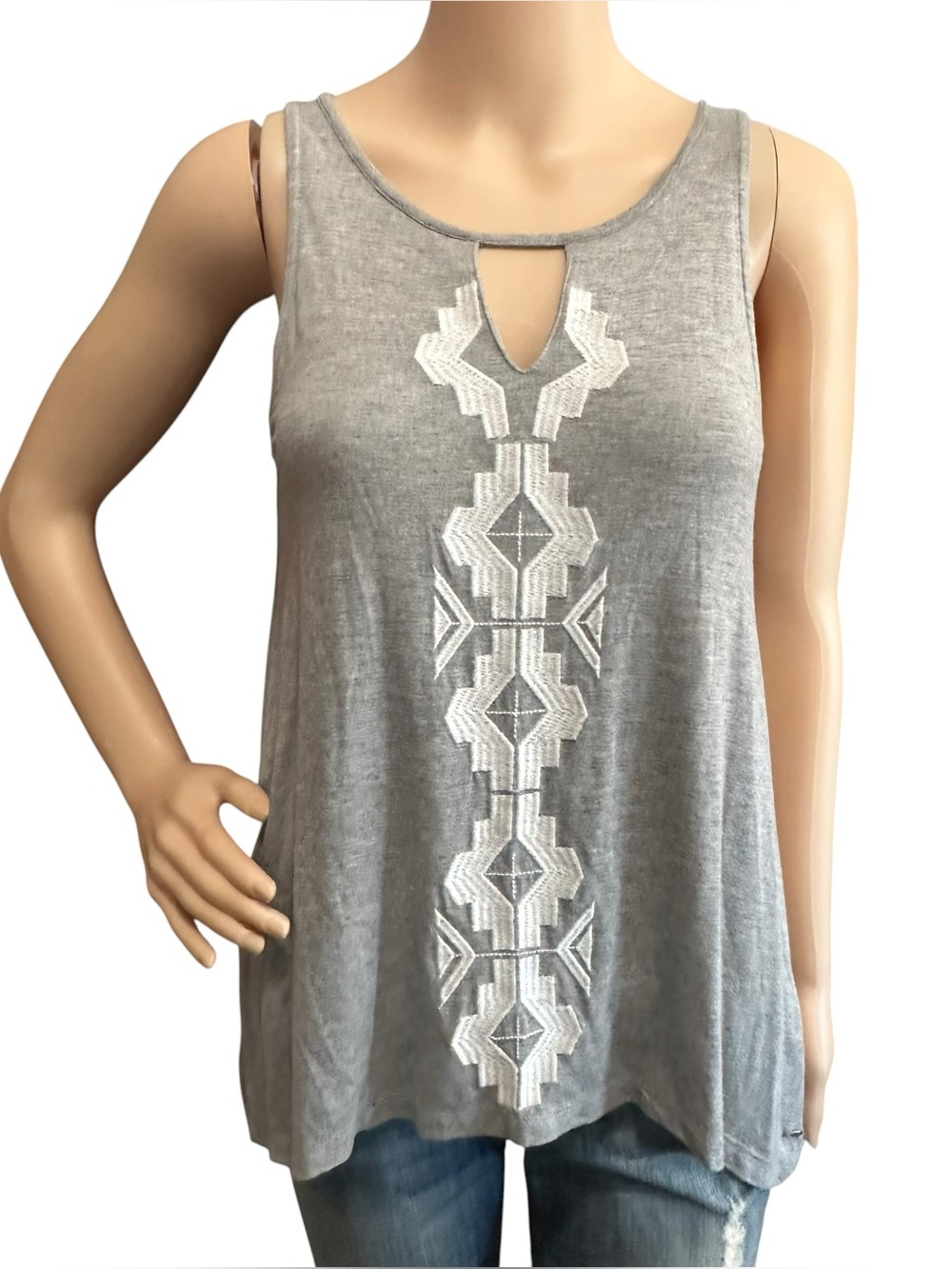 DEX heather grey bohemian-style tank top Sz Small